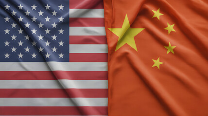 Obraz premium Iconic US and Chinese flags blend seamlessly, symbolizing global relations, trade, and diplomatic ties in a modern world.