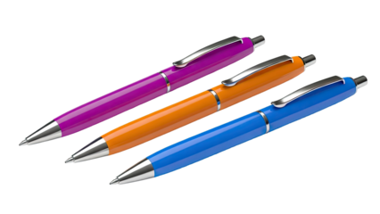 Three colorful pens on a white background