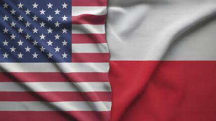 Obraz premium Dynamic US and Polish flags intertwined, symbolizing strong alliance and international partnership, perfect for global business and diplomacy