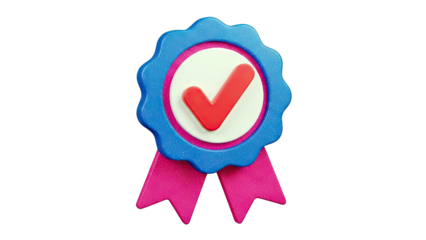 3D Rendered Blue and Pink Ribbon with Red Checkmark