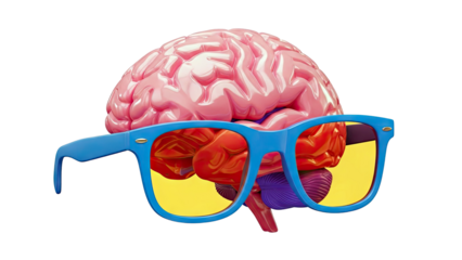 Pink Brain Wearing Blue Sunglasses with Yellow Lenses