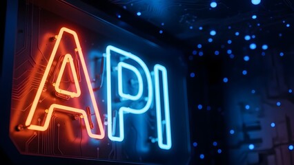 Neon api sign with blue and red letters
