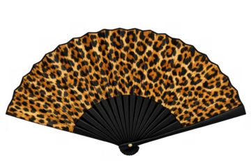 Stylish hand fan featuring a chic leopard print design, providing effective cooling and a trendy fashion accessory for summer