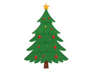 Obraz premium Cartoon illustration of a decorated Christmas tree with ornaments