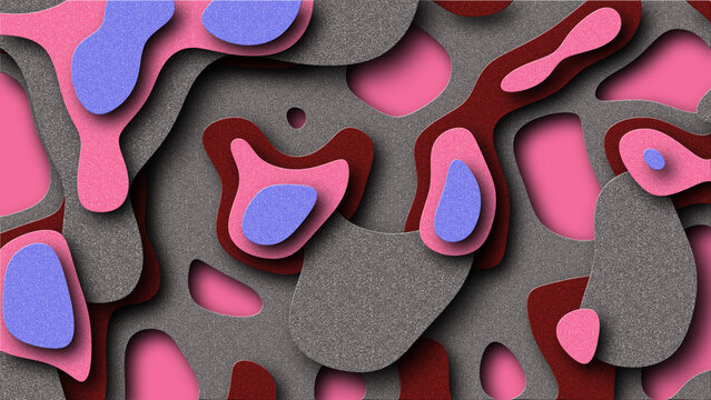 Abstract 3D paper cut background with organic layered shapes and grainy texture