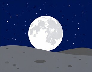 Naklejka premium Cartoon night scene of a big bright moon in the starry sky
