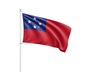 Vibrant Samoa flag waving proudly on a flagpole against an empty expanse, symbolizing national pride and heritage.