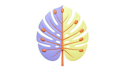 Split Color Monstera Leaf with Orange Pods