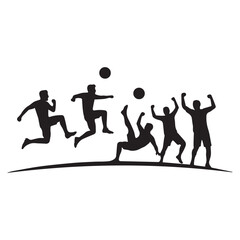 Obraz premium Dynamic black silhouettes of soccer players in energetic action poses, depicting the competitive spirit and excitement of a football game