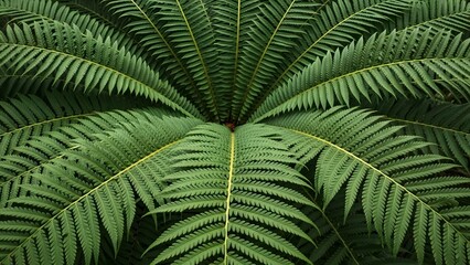Extreme Close-up of a Vibrant Green Fern Frond Showing Detailed Texture and Pattern