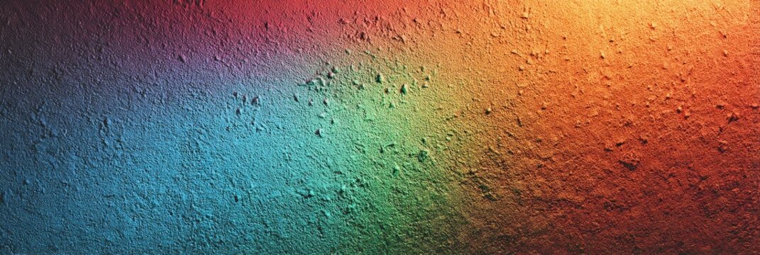 A textured surface gradient transitions from cool blue hues to vibrant oranges and reds, creating a warm and energetic visual. The grainy texture adds depth