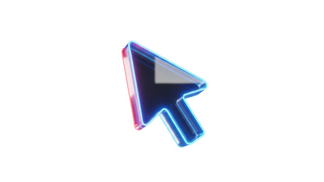 3d Neon Click pointer cursor arrow icon on black background