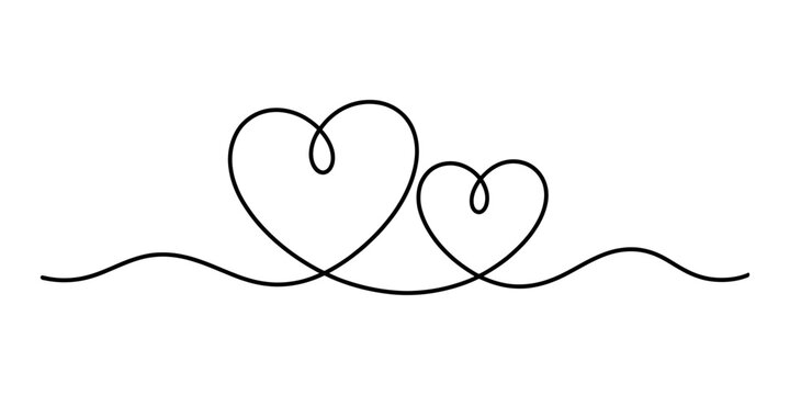 A minimalist design featuring two connected hearts drawn with a continuous single black line Vector, illustration