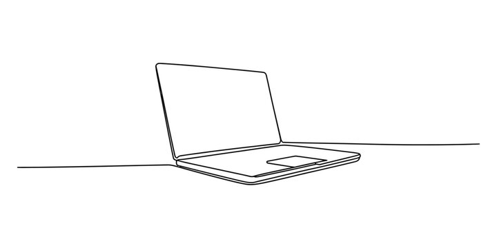 A single continuous line drawing of a laptop computer on a white background Vector, illustration