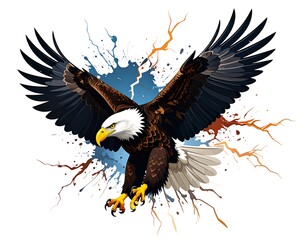 Obraz premium Cartoon-style bald eagle with wings spread against a colorful background