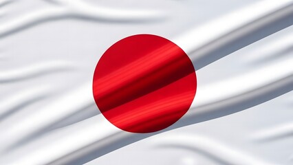 Close-up of the Japanese flag fabric rippling, showing the red sun disc on white material.