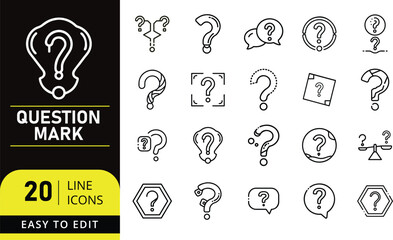 A collection of question mark icons in various styles and shapes
