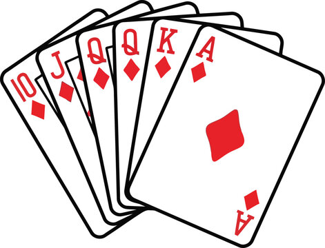 Royal flush diamonds playing cards hand illustration poker casino game element