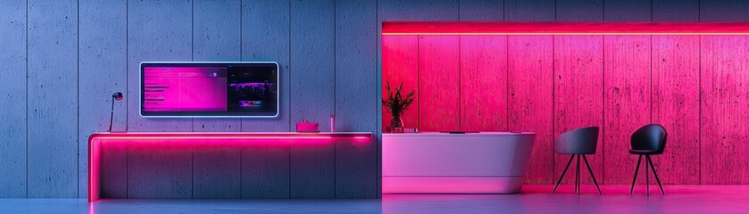 Vibrant modern interior design with pink accents