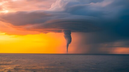 Obraz premium The sudden appearance of a waterspout, connecting sea and sky in a dramatic display on World Meteorological Day.