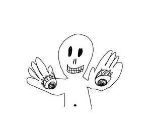 Fototapeta premium Creepy monster kid with eyes for hands