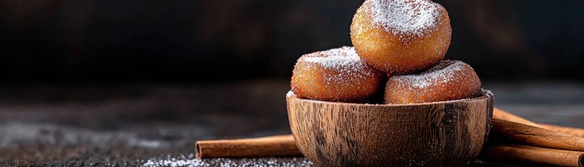 Stacked sweet pastries in a wooden bowl.