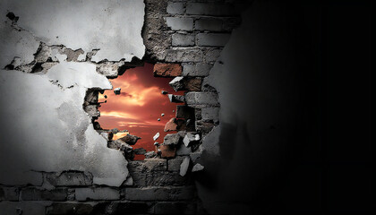 Sunrise of Hope Through a Broken Wall.