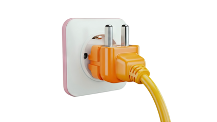 Orange Power Plug Connected to a White Outlet with Pink Trim