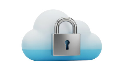 3d Icon of a Cloud with a Lock, Cloud Security, isolated on white background