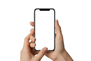 Elegant hands holding a modern smartphone with blank screen for your app or social media promotion
