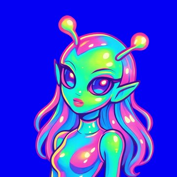 Colorful alien character illustration animation, transparent 4K video, green screen