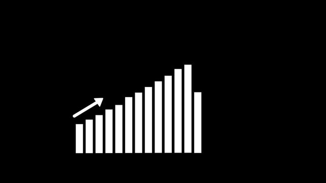 White bar graph with a downward pointing triangle marker indicating a decline or decrease in data values against a black background