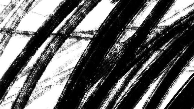 かすれた太いマーカーで乱雑に線を書き殴った荒々しい印象のペイント背景。手書きのグランジテクスチャの4Kループアニメーション。アートワークやプロモーションに適したアナログで激しい印象の映像素材