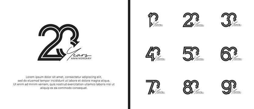 anniversary vector logo set, black color and handwriting can be use for celebration