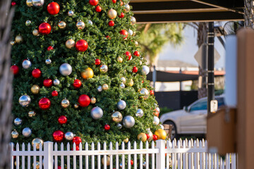Winter holidays in Florida. Christmas tree on town square.