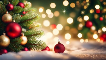 Obraz premium Christmas Background With Christmas Tree Branches And Balls