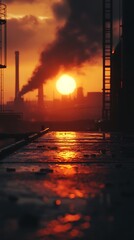Industrial twilight: Atmospheric cityscape with pollution and golden reflections