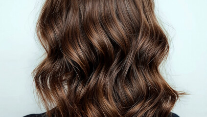 Naklejka premium Elegant woman with long brown hair and shiny curls