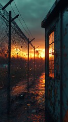 Eerie juxtaposition of sunset hues meeting with rusting infrastructure and decay