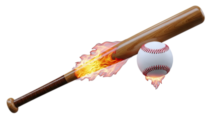 Baseball bat and ball engulfed in flames