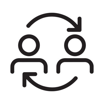 a simple icon showing two people with circular arrows indicating a process or cyclical interaction