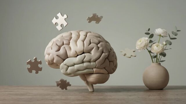 Creative concept of a human brain with puzzle pieces illustrating mental health and cognition