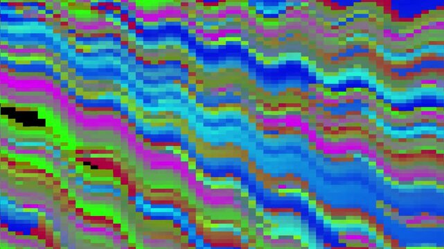 Abstract colorful pixel sorting glitch effect with horizontal wavy lines motion loop
