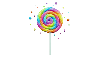 Rainbow Swirl Lollipop with Colorful Droplets