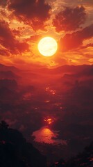 Dramatic sundown with ethereal hues painting the mountains, river, and sky