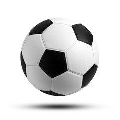A black and white soccer ball isolated on a white background