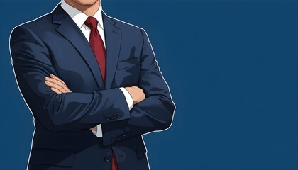 Confident Businessman In Formal Suit Standing With Crossed Arms On Clean Dark Background Corporate Concept