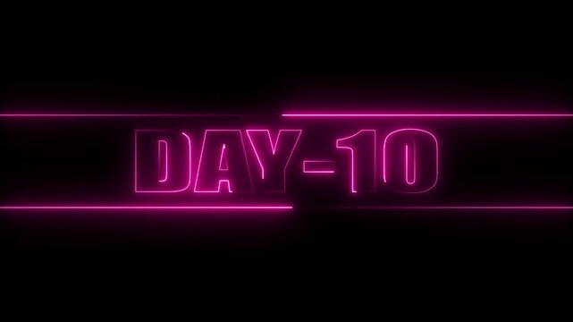 Bold neon pink text DAY-10 with a luminous outline, positioned between two bright pink horizontal lines on a solid black background, digital