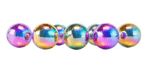 Colorful metallic spheres, reflective surface, 3d render, isolated on transparent background