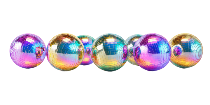 Colorful metallic spheres, reflective surface, 3d render, isolated on transparent background - Powered by Adobe
